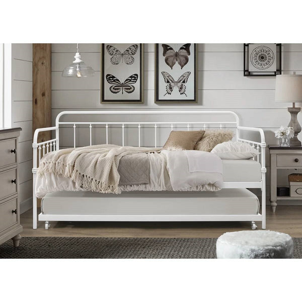 Twin Traditional Daybed Iron Frame with Rounded Design and Roll Out Trundle