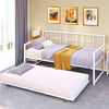 Twin Daybed with Roll-Out Trundle Metal Frame – Twin, Space-Saving Sofa Bed