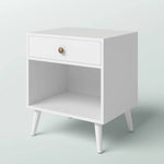 Mid-Century Modern Nightstand Wood Light Grey 1-Drawer Storage Open Shelf 22.8" Height
