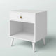 Mid-Century Modern Nightstand Wood Light Grey 1-Drawer Storage Open Shelf 22.8" Height