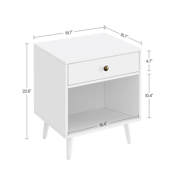 Mid-Century Modern Nightstand Wood Light Grey 1-Drawer Storage Open Shelf 22.8" Height