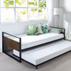 Twin Daybed with Roll-Out Trundle Metal & Wood Frame with Industrial Style, Natural/Black