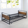 Twin Daybed with Roll-Out Trundle Metal & Wood Frame with Industrial Style, Natural/Black