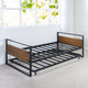 Twin Daybed with Roll-Out Trundle Metal & Wood Frame with Industrial Style, Natural/Black