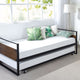 Twin Daybed with Roll-Out Trundle Metal & Wood Frame with Industrial Style, Natural/Black