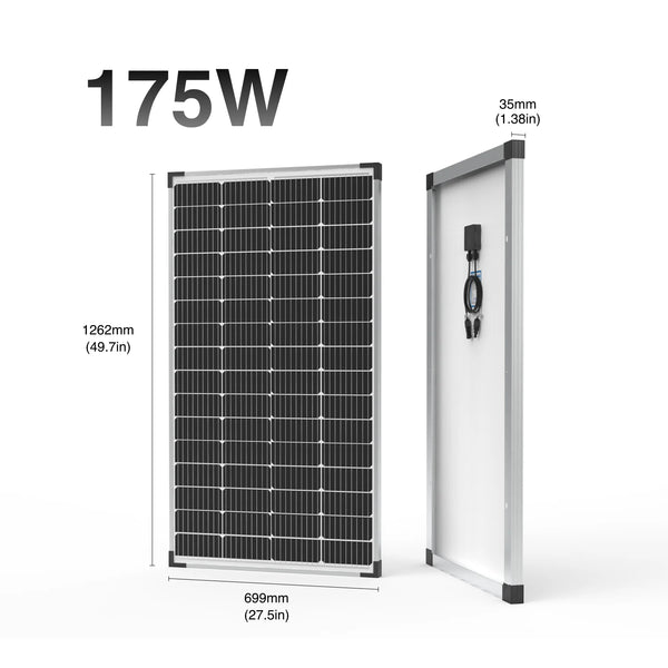ACOPOWER 175W Rigid Monocrystalline Solar Panel 23% High-Efficiency 12V Off-Grid Battery Charger